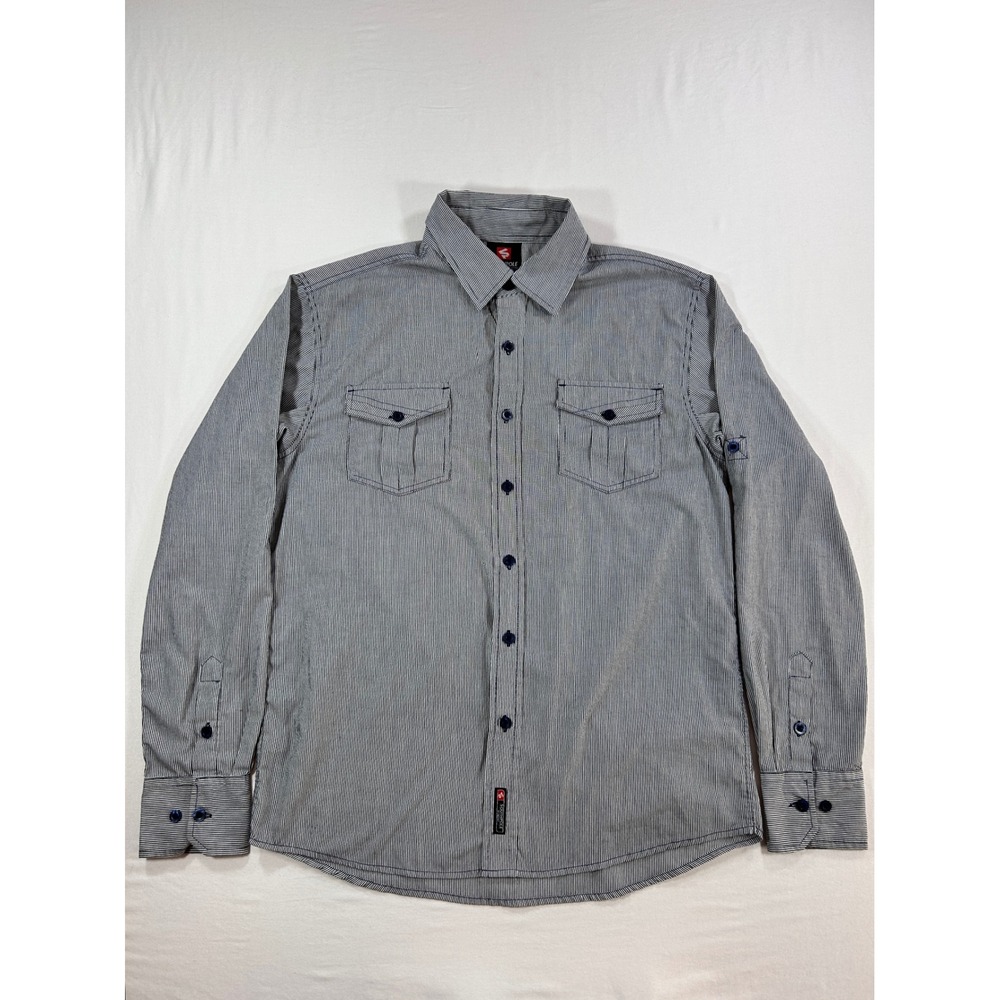 Southpole Mens Long Sleeve Pinstripe Button Down Shirt Blue White Large
